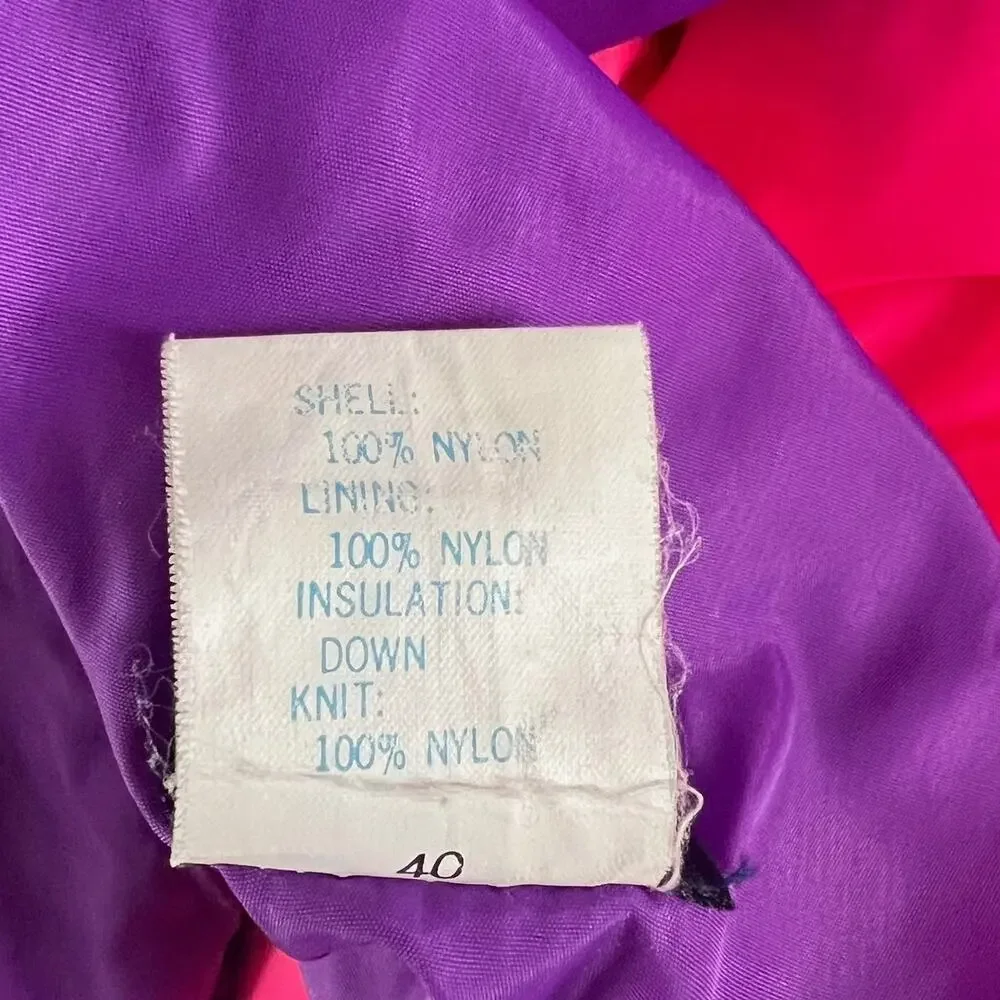 Vintage Columbia Reversible Down Puffer Jacket L Purple Pink 90s Colorblock Coat